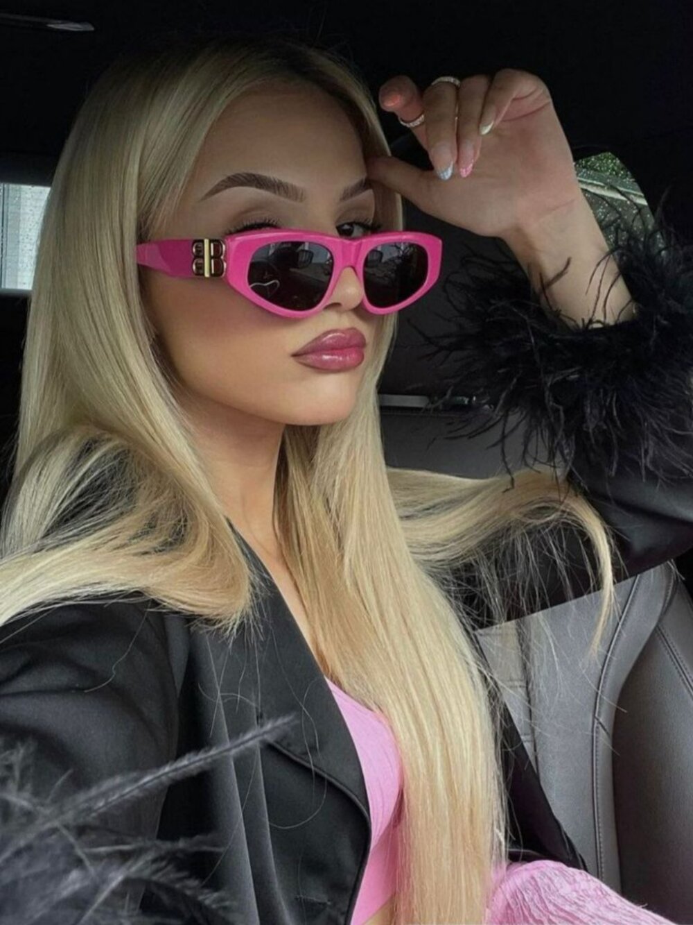 BALENCIAGA BB0095S 006 PINK GOLD GREY CAT-EYE WOMEN SUNGLASSES